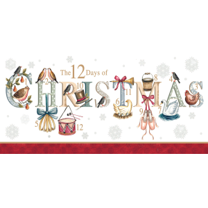 The 12 days of Christmas. Each letter has images from the 12 days of Christmas song.