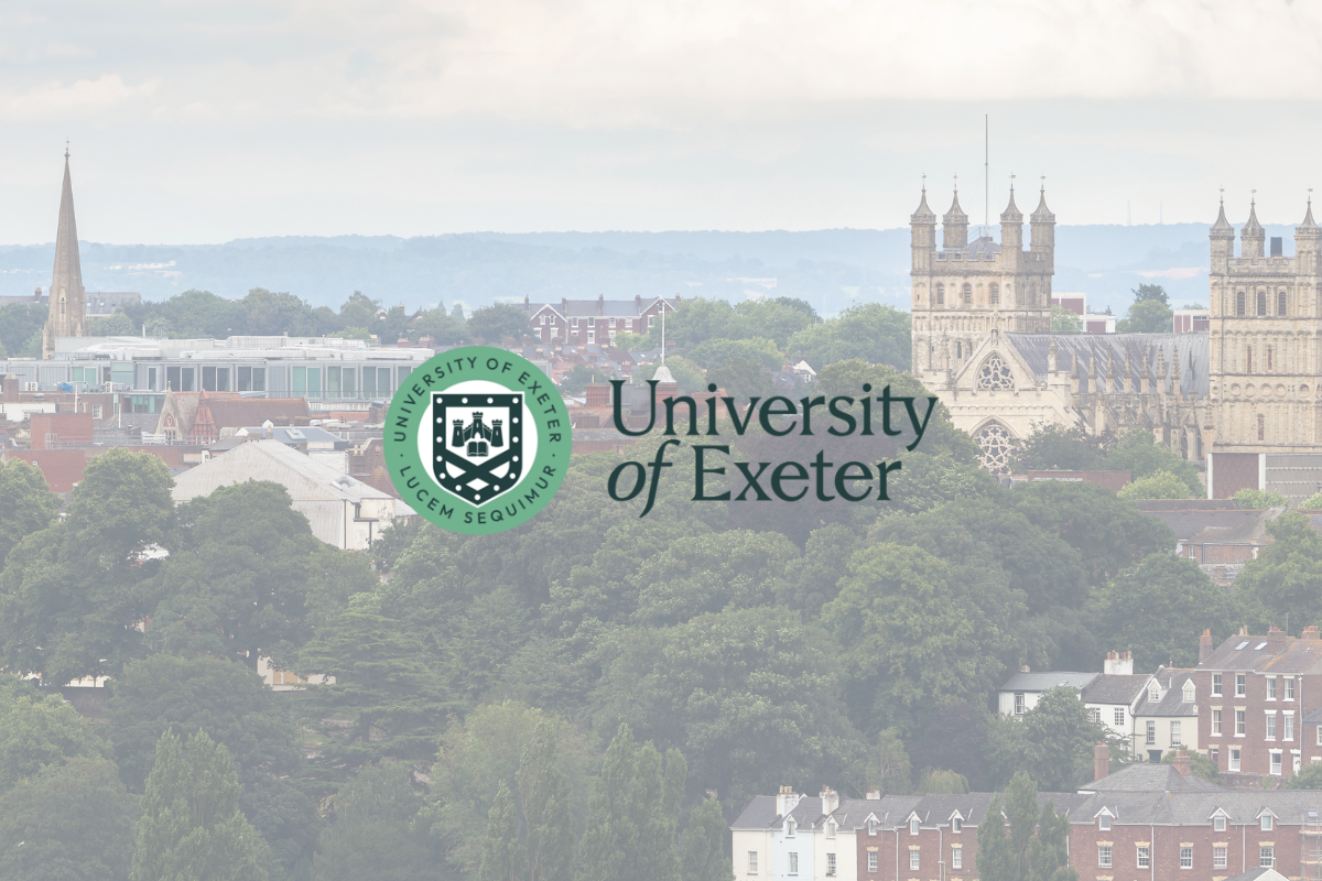 An image of Exeter with the University of Exeter logo.